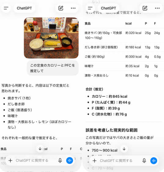 ChatGPTで食事写真を分析した例