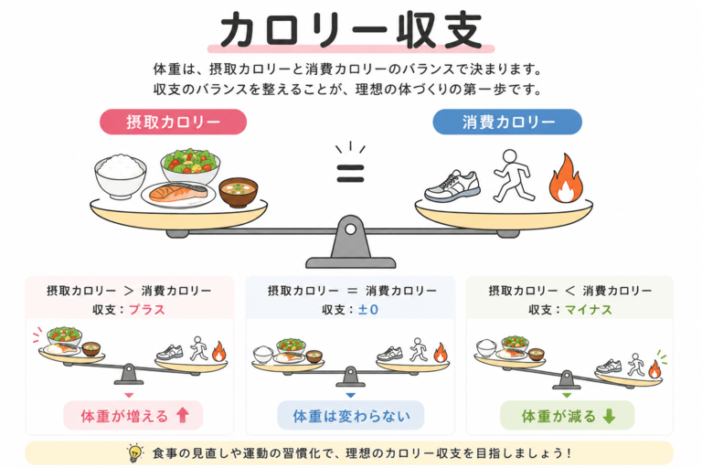 摂取カロリーと消費カロリーの関係を示した図